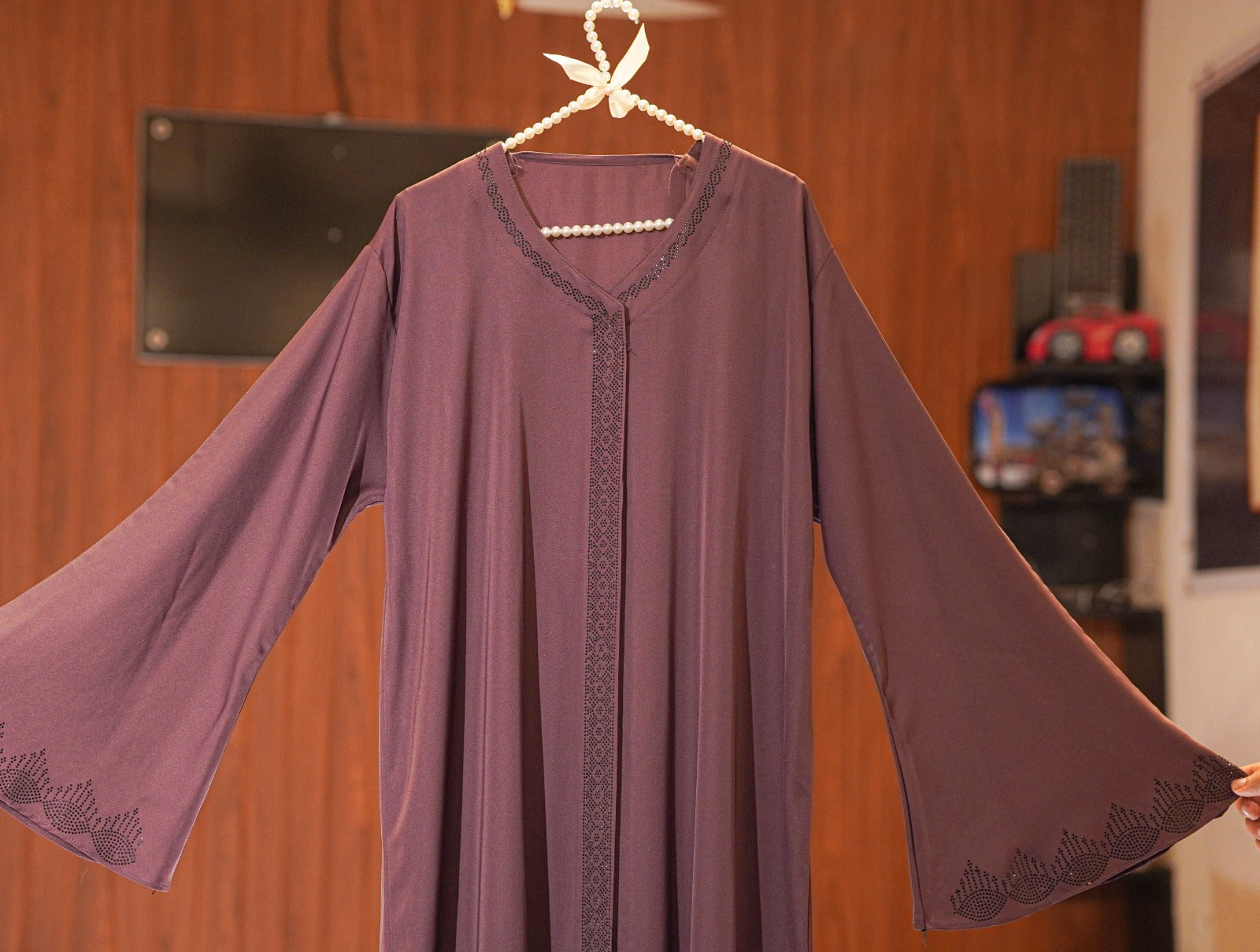 Malaika Plum Embroidered Abaya