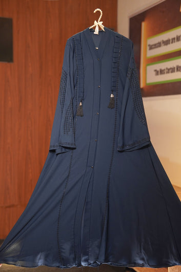 Elegant Pearl Embellished Classic Abaya: Premium Nida Fabric, Modest Front Open Style