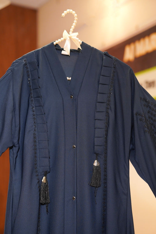 Elegant Pearl Embellished Classic Abaya: Premium Nida Fabric, Modest Front Open Style