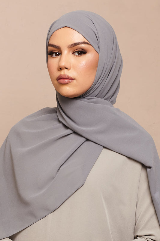 Grey Soft Crepe Chiffon Hijab